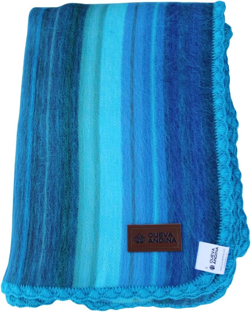 Alpaca Wool Blanket Throw - Beautiful & Warm, 80 x 60 inches, Ultra-Soft, Hypoallergenic and Breathable. (Celeste)