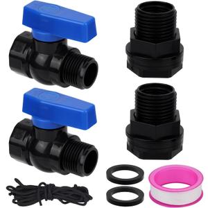 BOXOB 2pcs 3/4" GHT PVC Rain Barrel Spigot Kit, Garden Diverter Kit with Bulkhead Fitting, Hose Faucet Adapter & Thread Seal Tape, Drain Valve Connector for Water Tank, Aquarium, Pool, Garden Barrel