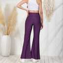 Tulucky Womens Stretchy Shiny Sports High Waisted Yoga Flare Pants Tummy Control Bell Bottom Leggings (Purple, XL)