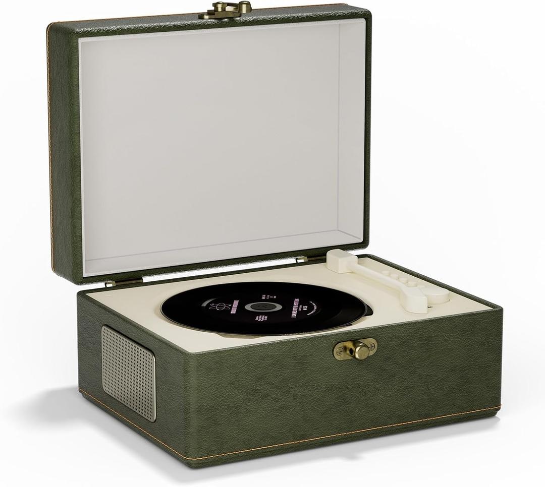 Portable CD Player with Bluetooth, Wireless Remote, Leather Casing (Green)