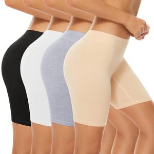POKARLA 4 Pack Women's Cotton Underwear Boxer Shorts Anti Chafing Bike Shorts Boyshorts Panties Regular & Plus Size (Medium)