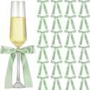 Jingmore Sage Green 24 Pack Bows for Champagne Glasses Candle Holder 6.7 x 4 Inch Bow Drink Tags Wine Glass Candlestick Ribbon Self Adhesive Name Marker for Wedding Anniversary Party Gift Decor
