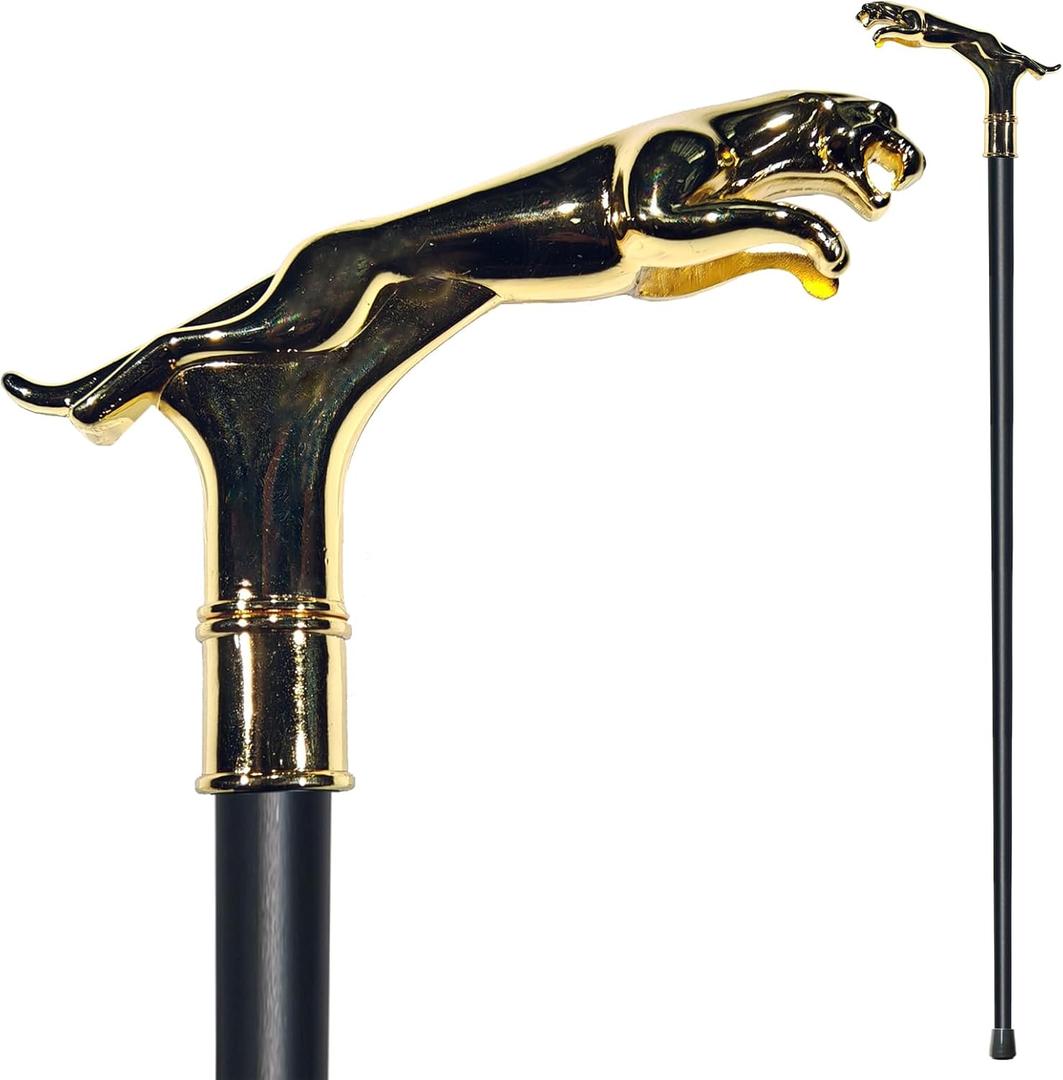 Walking Cane for Men & Women - Heavy Duty 500+ lbs Capacity, Gothic Cane with Ornate Design, Decorative Goth Metal Walking Stick, Ergonomic Handle, Black & Silver Leopard Canes for Senior