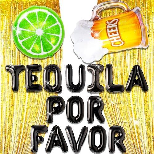 JeVenis Black Tequila Por Favor Balloons Bachelorette Wedding Cinco de Mayo Housewarming Christmas Birthday Banner Final Fiesta Bachelorette Party Sign