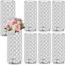 Dandat 8 Pcs Crystal Flower Vase for Wedding Table Centerpieces 7.87 in Crystal Pillar Candle Holder Metal Cylinder Flower Vase Stand for Wedding Decor Gifts Arrangement Event(Silver)