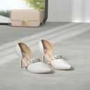 DREAM PAIRS Women's Closed Toe High Heels Stiletto Pointed Toe Strappy Pearl Elegant D'Orsay Dress Wedding Party Pumps Shoes (White) 8.5