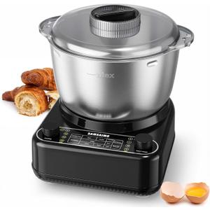 Electric Dough Mixer with Ferment Function, 6.5QT Stand Dough Maker, Dough Kneading Machine with 304 Stainless Steel Bowl, Removable Lid & Knob Control, Ideal for Pizza, Pasta, Bread - Onyx Black