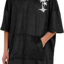 KFUBUO Surf Poncho Mens Towel Robe with Hood Changing Towel Poncho Adult Terry Cloth Swim Towels Quick Dry for Swimmers (Black Plam Tree)
