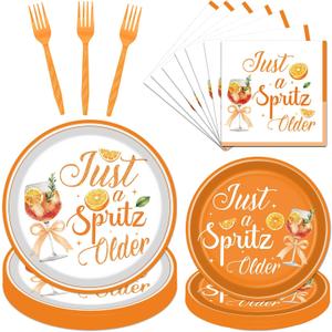 Spritz Birthday Party Decorations - 96 Pcs Just a Spritz Older Theme Plates Napkins and Forks, Orange Lemon Spritz Cocktail Birthday Party Celebration Tableware Set Supplies Serves 24