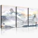 Mountain Landscape Abstract Painting Canvas Wall Art For Living Room Bathroom Wall Decor For Bedroom Kitchen Artwork Canvas Prints 3 Pieces Modern Framed Office Home Decorations Watercolor Picture (Peak Sunrise)