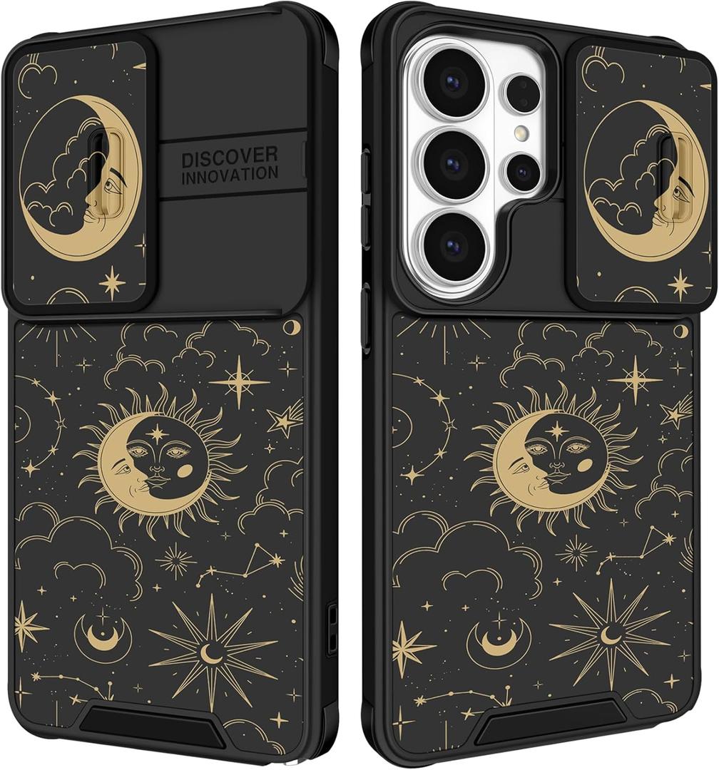 Funermei for Samsung Galaxy S26 Ultra Case - Women Girls Cute Phone Cover Girly Aesthetic Stars Sun Moon Unique Design with Slide Camera Cover and Dual Protection Funda for Samsung S26 Ultra Case
