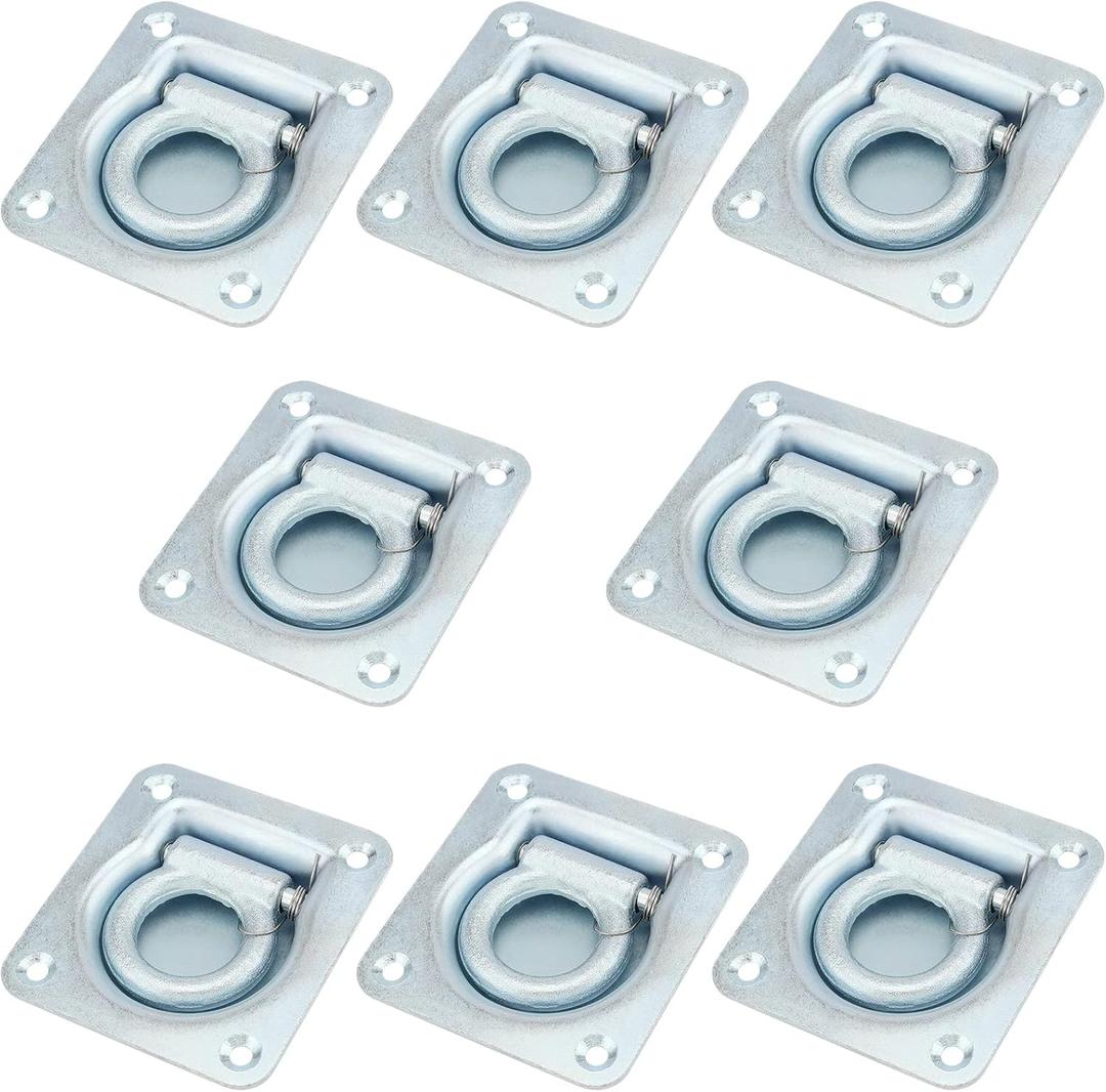 SHEUTSAN 8 Pack Recessed D-Ring Tie Down Anchors, Steel Flush Mount D-Rings, Heavy Duty Recessed Pan Fitting D-Rings for Truck, Trailer, Deliveries, 6,000 Lbs Breaking Strength