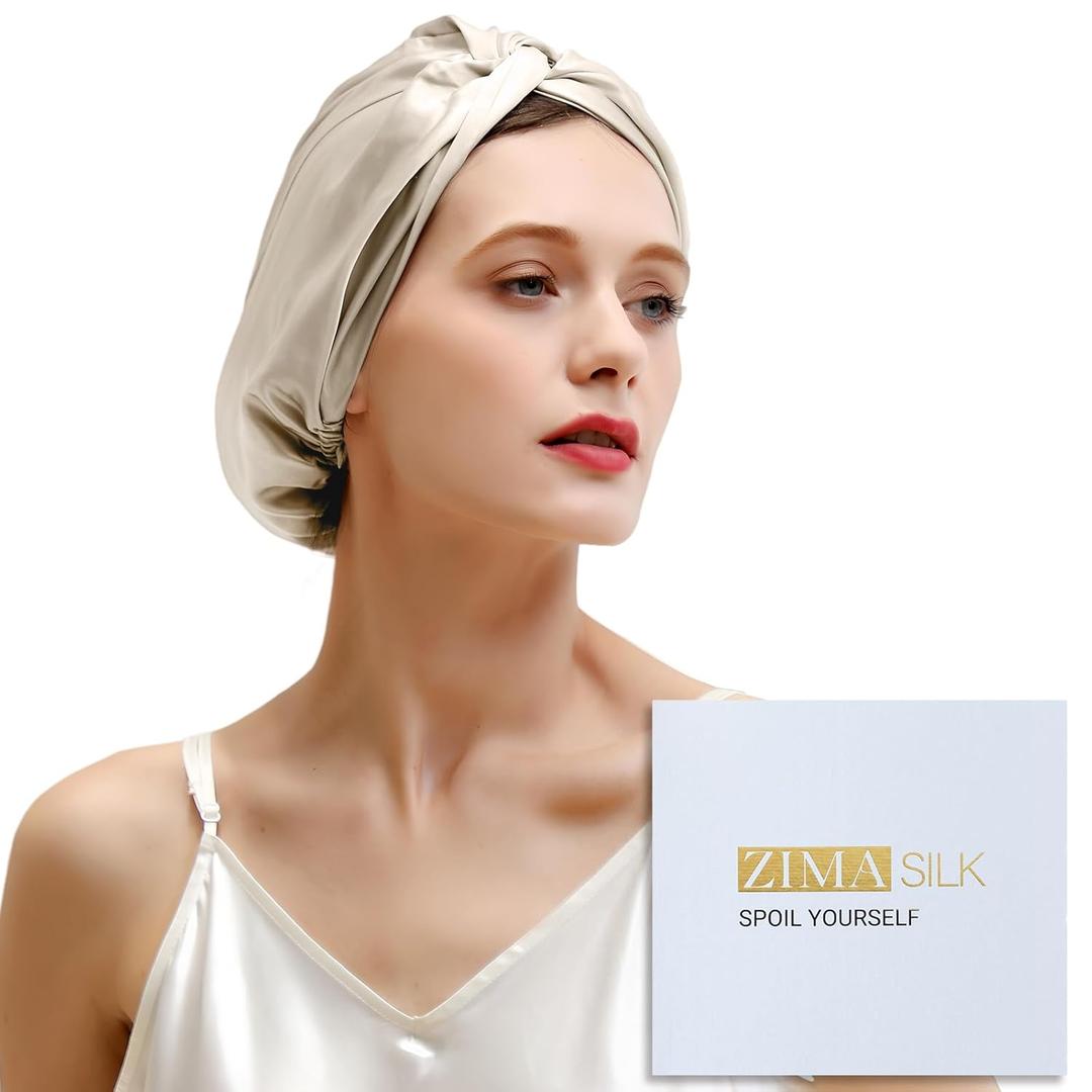 ZIMASILK 100% 22 Momme Mulberry Silk Bonnet for Sleeping Women, Breathable Silk Hair Wrap for Premium Hair Protection - Reducing Friction (1Pc, Cream) (One Size)
