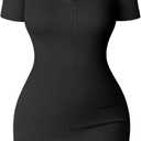 OQQ Women's Mini Dresses Sexy Ribbed Short Sleeve Tummy Control Bodycon Mini Dress (Large, Black)