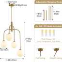 Mid Century Modern Chandelier, 4-Light Milk Glass Globe Chandelier Brushed Gold Sputnik Ceiling Light Fixture, Adjustable Hanging Pendant Light for Dining Room Kitchen Island Entryway, Bulbs Included