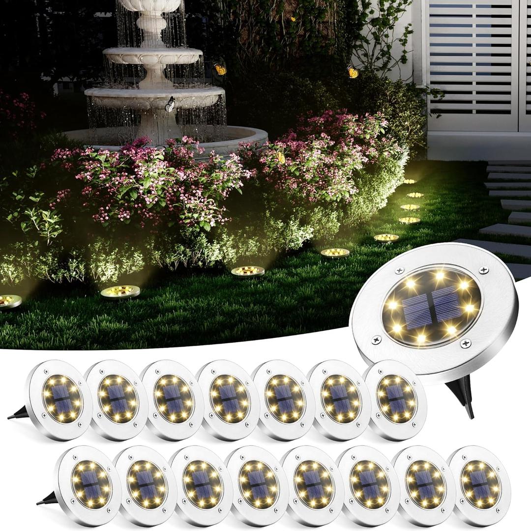 SOLPEX Solar Ground Lights, 16 Pack Solar Lights Outdoor Waterproof, 8 LED Solar Powered Landscape Lighting for Garden Yard Patio Pathway Driveway Walkway (Warm White)