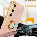 2 x LeYi for Galaxy S23 FE 5G Case: with Tempered Glass Screen Protector [2 Pack] 360 Rotatable Ring Holder Magnetic Kickstand, Plating Rose Gold Edge for Galaxy S23 FE 5G Case, Pink