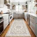 4x10 Wide Hallway Runner Rug: Washable Vintage Runner Rug with Non Slip Backing Low Pile Carpets for Kitchen Bathroom Stain Resistant Carpet for Entry Living Room Dining Room Thin Floor Mat 4x10 Beige