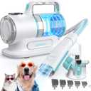 Dog Grooming Clippers Vacuum Kit - 11000PA Suction Powerful Dog Hair Vacuum - 6 in 1 Low Noise Cat Shedding Brush Trimmer Tool with 1.5L Dust Cup for Cleaning Pet Hair (6 Accessories)