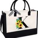 Sunflower Tote with Zipper Pocket, 13oz Monogram Tote Bags for Women, Birthday, Christmas, Teacher Gifts