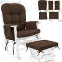 BUYUE Glider Rocker Replacement Cushion 5 PCS with Ties, Linen High-Density Foam Non-Slip & Washable Rocking Chair Pads for Sitting, Chocolate