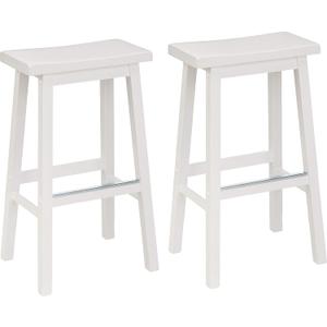 Amazon Basics Solid Wood Saddle-Seat Counter Height Bar Stools for Kitchen Island and Home Bar with Footrest, 29-Inch Height, White, Set of 2