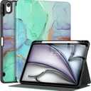Supveco Case for iPad Air 11 Inch (M4 2026/M3 2025/M2 2024),iPad Air 5th/4th Generation 10.9 Inch 2022/2020 with Pencil Holder-[Auto Wake/Sleep],Premium Folio Stand Soft TPU Back Cover-Green Marble