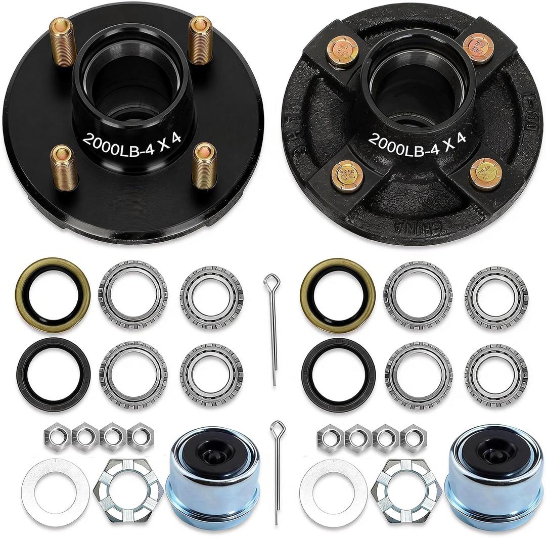2 Sets 4 Lug Trailer Hub Kit for 2000 Lbs4 Lug Trailer Wheel Hub Fit 1" and 1-1/16" Trailer Straight Spindles, 4 * 4" Trailer Axle Kit, Boat Trailer Hubs 4 Lug(only for Straight Spindle)