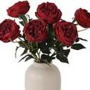 mizii 5Pcs Burnt Burgundy Artificial Roses Flowers Fake Silk Roses Flower with Long Stem for Wedding Decorations Table Centerpieces Flower Arrangement Home Decor (Burnt Burgundy)