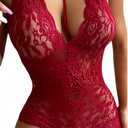 Lingerie for Women Lace Lingerie Sets with Garter Belts One Piece Bodysuit Teddy (Medium, Red)