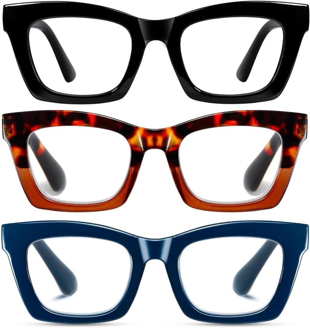 Hubeye Square Reading Glasses for Women Men Blue Light Blocking Computer Fashion Style Readers with Spring Hinge 2.5