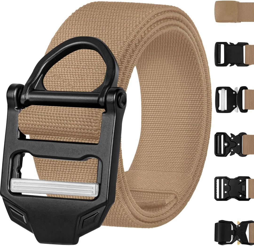 TECEUM Tactical Belt  Coyote B4 S  Heavy-Duty Military, Work, Hiking,Rigger, Utility, EDC Mens Belts  Quick-Release  Nylon Web