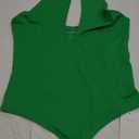 REORIA Butsmooth Women's Trendy Sexy Criss Cross Halter Neck Sleeveless Thong Bodysuits Tops Clubwear (Large, Green)