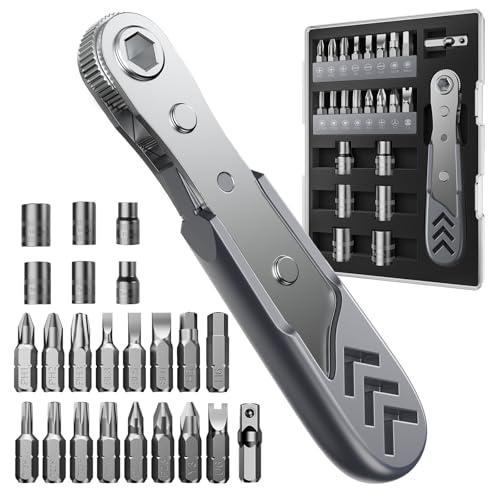 Stocking Stuffers for Men Adults, AXTH 23in1 Right Angle Ratcheting Screwdriver Set, Gifts for Dad, Unique Husband Christmas Gift, Magnetic Offset Screwdriver Repair Tool, Gadgets for Men