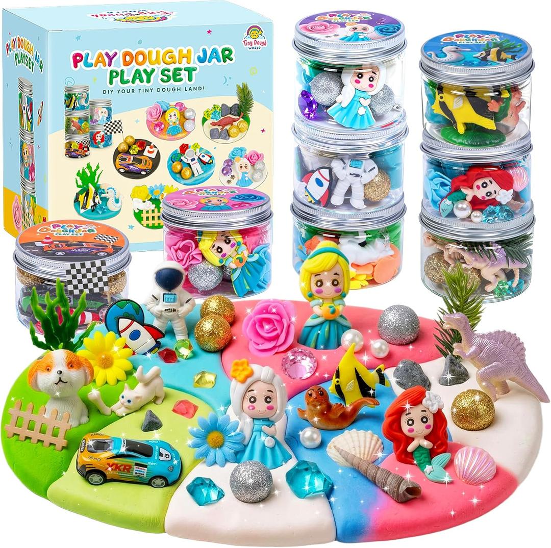 8-Pack Play Dough Jars, Reusable Sensory Play Kit for Kids, Non-Toxic, Educational Creative Playdough,Perfect Party Favors, Goodie Bags,Birthday Gifts for Boys Girls,Ideal for Home Preschool Classroom (Advanced)