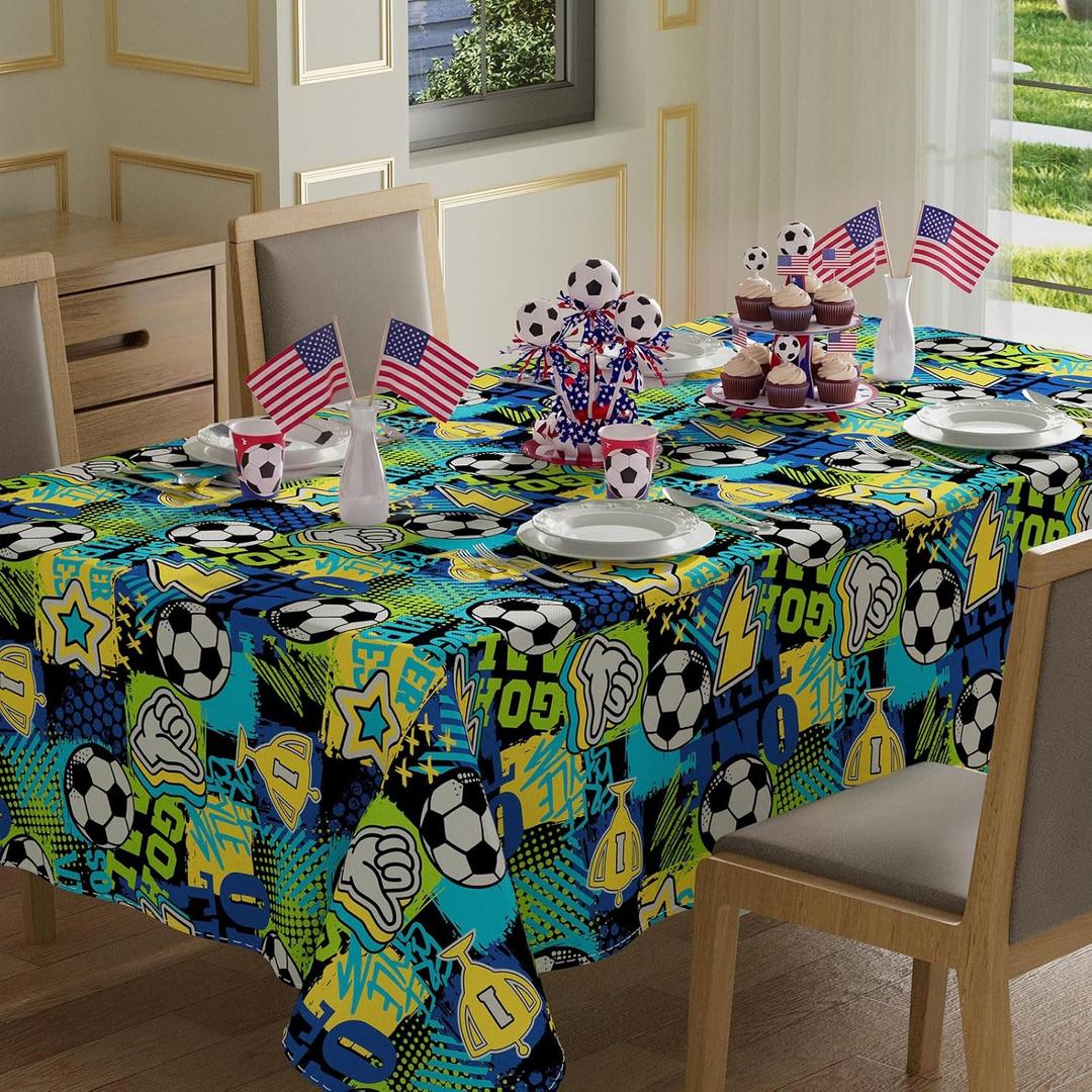 XCHI Soccer Graffiti Trophy World Cup Tablecloth Rectangle Table Cloth Table Covers for Indoor Dining Game Day Soccer Party Home Decorations 60x84 Inch