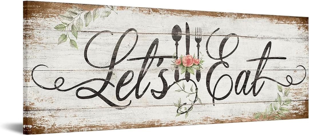 KREATIVE ARTS Let's Eat Kitchen Canvas Wall Art Print Vintage Inspirational Quotes Painting Picture Giclee Prints for Restaurant Cafe Farmhouse Decor Housewarming Gift 20x55 Inches