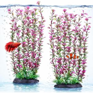 HERCOCCI Aquarium Silk Plants, Large 16 Inches Artificial Silk Fish Tank Plants for Betta Goldfish Tall Fish Tank Decorations