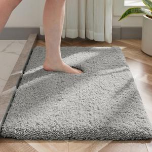 Small Bathroom Rug 23x58 inches Non Slip Gray Fluffy Bath Mat for Bathroom Floor Washable Plush Luxury Bath Rug for Tub Soft Shaggy Absorbent Shower Mat