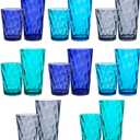 US Acrylic Optix Plastic Reusable Drinking Glasses (Set of 16) 14oz Rocks & 20oz Water Cups in Coastal Colors | BPA-Free Tumblers, Made in USA | Top-Rack Dishwasher Safe