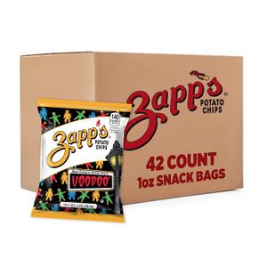 Zapp's New Orleans Voodoo Potato Chips, 42 Count - Crunchy, Gluten Free Snack with Salt, Vinegar, and Smoky BBQ Flavors, Best By: Oct 13, 2025