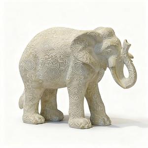 Guichifun Elephant Statues Decor Collectible Figurines - Cream Resin Boho Elephant Decoration Handmade Brings Good Luck Health for Living Room Shelf Office Gifts for Women 7.25 x 3.25 x 5.75 Inch
