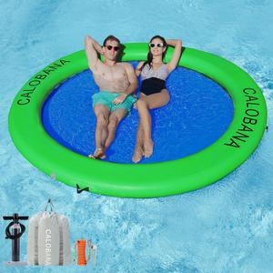CALOBANA Round Floating Ring Inflatable Water Hammock Heavy Duty River Floats Lake Raft for Adults Tanning Pool Lounger Float Island Platform Pad Mat for Party