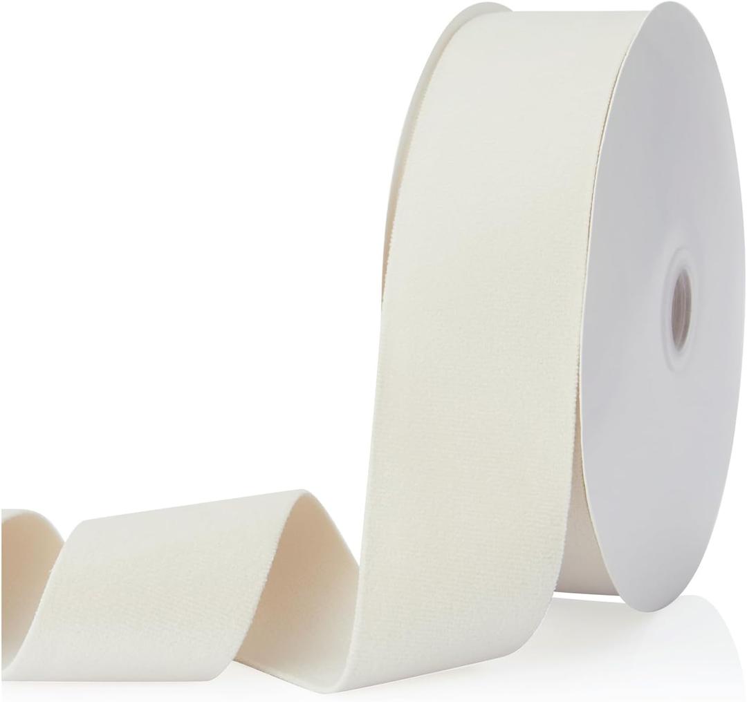 Velvet Ribbon Ivory 2 inch, Continuous 20 Yards Double Faced Velvet Ribbon Great for Christmas Tree Ornaments,Gift Wrapping,Bow Making,Wreath Decoration,Wedding,Party,Handmade Crafts