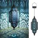 Twinkya Hanging Solar Lights Outdoor Garden Decorative Solar Lantern Waterproof Metal Moroccan Outdoor Decorations for Patio Pathway Yard Porch Backyard Garden Decor (Black, Pack of 1)