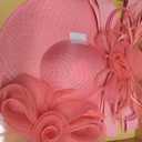 dressfan Wide Brim Fascinator Derby Hats for Women,20s Detachable Flower Hat with Headband for Derby Church Wedding Tea Party (Pink, S)
