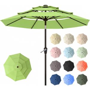 10ft Patio Umbrella, 3 Tier Outdoor Market Table Umbrellas with 8 Fiberglass Ribs and Push Button Tilt, Windproof, Vented Canopy, UV Protection for Deck, Pool, Backyard