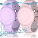 R-fun Waterproof for Air Tag Bracelets [2 Pack] Compatible with Apple Air Tag Finders with Soft Silicone,Anti Lost GPS Item Finders Case Cover,Pink/Light Purple