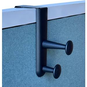 Tetra-Teknica Cubi-pro CWH03 Over-The-Panel Cubicle Partition Wall Garment Hanger with Double Posts, 2 1/2" - 3" Panels, Black