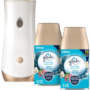 Glade Automatic Spray Refill and Holder Kit, Air Freshener for Home and Bathroom, Aqua Waves, 6.2 Oz, 2 Count